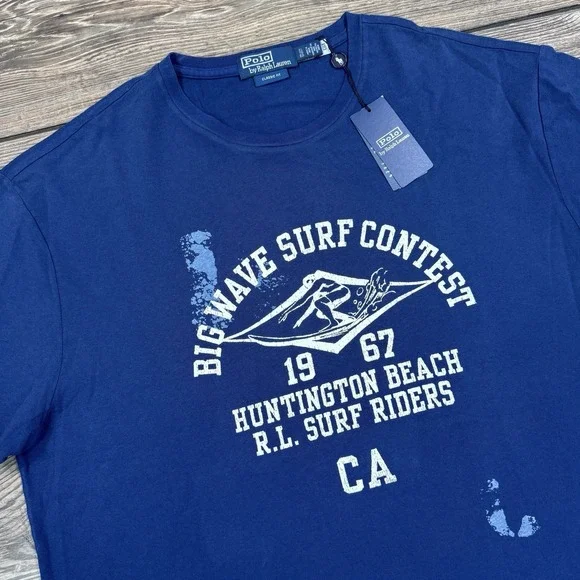 Polo Ralph Lauren Men's Classic Fit Big Wave Surf Contest T-Shirt Blue SZ XL NEW